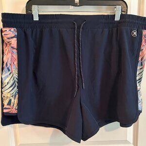 Hurley Navy Palm Print Inner Brief Drawstring Shorts Women's XXL - NEW